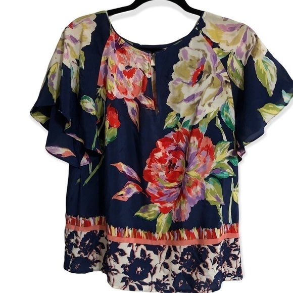 Anthropology Maeve silk Gardenia floral flutter sleeve blouse - Picture 3 of 9